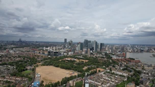 Canary Wharf London Storbritannien Drönare Antenn Bilder — Stockvideo