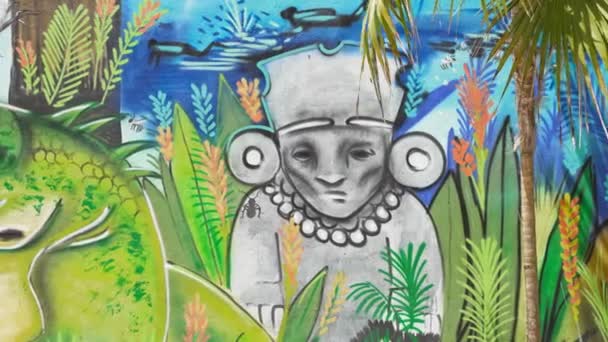 Hermoso Mural Arte Callejero Cultural Maya Famosa Ciudad Playa Tulum — Vídeo de stock