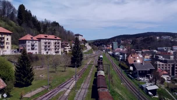 Stazione Ferroviaria Abbandonata Svizzera Vista Aerea — Video Stock
