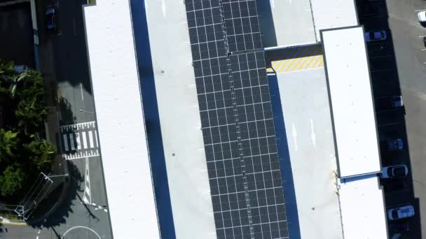 Top Circling Aerial View Solar Panel Grid Carpark Urban City — Stock Video