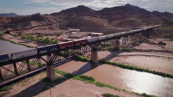 Paso Teksas Taki Rio Grande Köprüsünde Bir Tren Durdu — Stok video