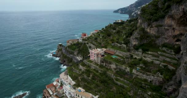 Terase Incredibile Stâncile Coasta Amalfi Înființând Avioane — Videoclip de stoc