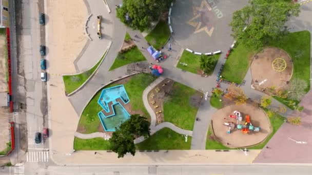 Aerial Top Truck Right Playground Arturo Prat Square Quilpue City — Video Stock