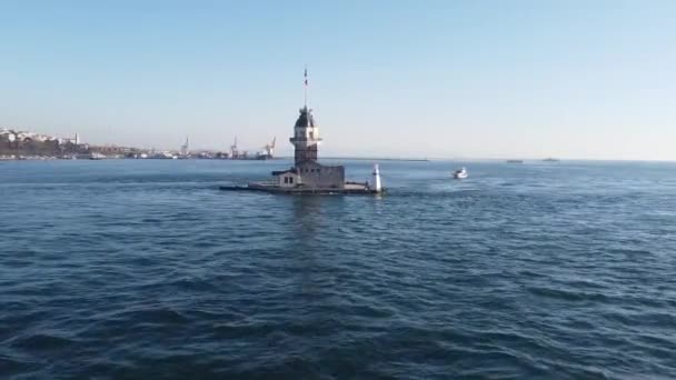 Jomfruens Tårn Kulesi Legendarisk Fyrtårn Bosporos Turkiye Legendarisk Tollkontor Favorittturistattraksjon – stockvideo