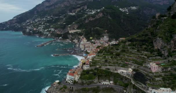 Underbara Landskap Amazing Amalfi Coast Kampanien Italien Antenn — Stockvideo