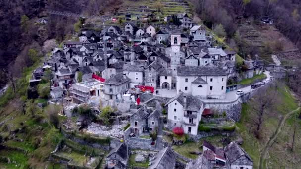 Letecký Pohled Ancient Rustico Village Corippo Ticino Swiss — Stock video