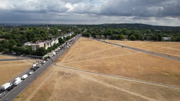 Traffic Jam Blackheath London Storbritannien Drönare Antenn Syn Sommaren Torka — Stockvideo