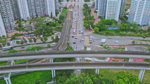 Aerial Time Lapse Mtr Light Rail Tuen Line Tin Shui — Vídeos de Stock