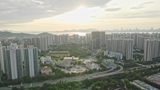 Tin Shui Wai Comunidad Área Recreativa Hong Kong Dron Atardecer — Vídeos de Stock