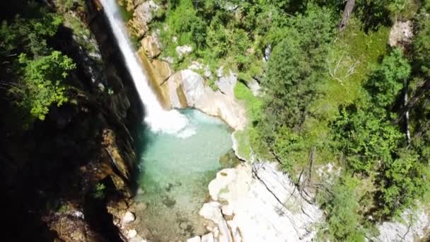 Cascade Dans Une Forêt Montagne Capturée Avec Drone Par Une — Video