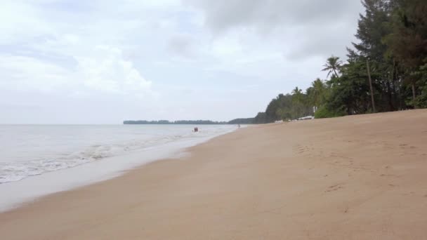 Pov Della Spiaggia Sabbia Bianca Con Onda Mare Alberi Cocco — Video Stock