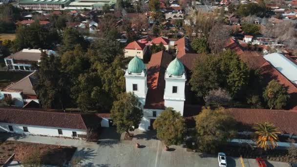 Hovedfasaden Firkantede Tårn Los Dominicos Kirken Las Condes Santiago Chile – stockvideo