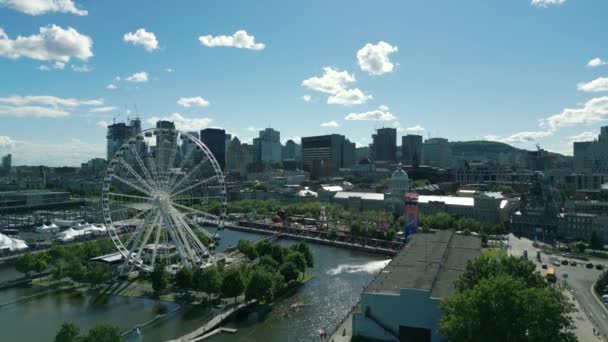 Cinematic Urban Drone Footage Panoramic Aerial View Downtown Montreal Quebec — Vídeos de Stock