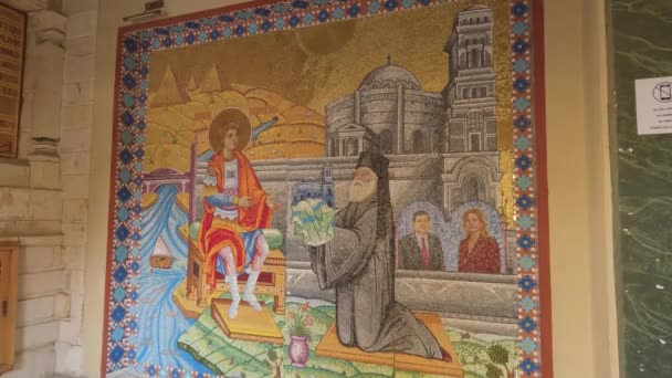 Religiöse Mosaikkunst Der Wand Der Georgs Kirche Alten Kairo — Stockvideo