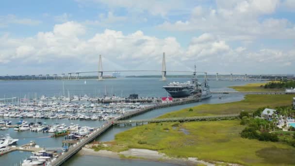 Drone Pan Deixou Boat Yard Cooper River Carolina Sul — Vídeo de Stock