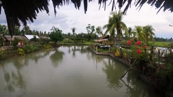 Kleines Ferienhaus Mit Ruhigem Teich Und Garten Auf Dem Bauernhof — Stockvideo