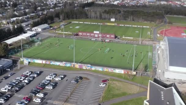 Les Équipes Football Entraînent Sur Terrain Vert Pendant Après Midi — Video