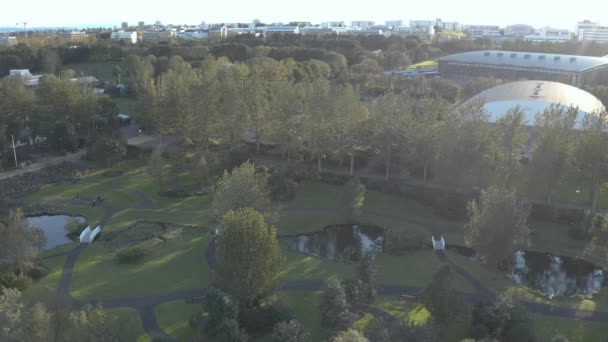 Grasagarur Botanical Garden Iceland Bright Sunset Sunlight Drone Shot — Stock Video