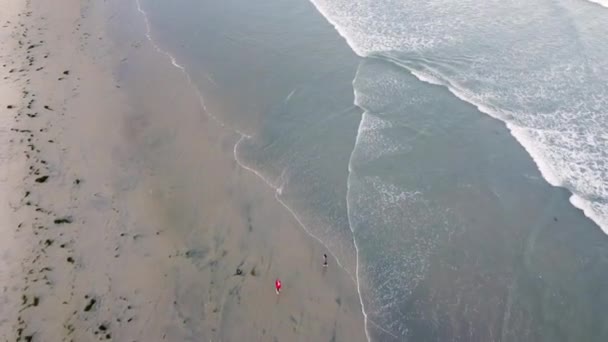 Вид Сверху Вниз Береговую Линию Небольшие Волны Разбивающиеся Песке Сан — стоковое видео