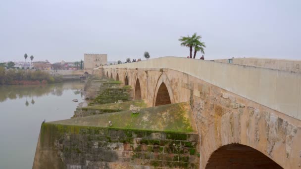 Римский Мост Кордовы Андалусии Испания Пасмурный День — стоковое видео