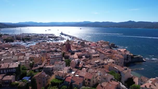 Вид Воздуха Сен Тропе Франция Староместские Здания Порт Средиземное Море — стоковое видео