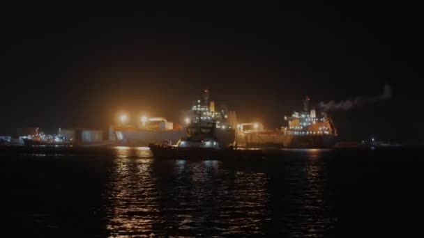 Hermosa Vista Nocturna Los Barcos Puerto Autónomo Dakar Puerto Autónomo — Vídeos de Stock