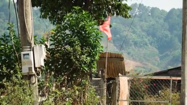 Bandiera Rossa Del Vietnam Sventola Una Profonda Zona Rurale Nella — Video Stock