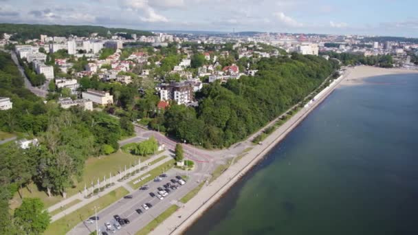 Aerial View Seaside Boulevard Buildings Surrounded Trees Lush Foliage Στην — Αρχείο Βίντεο