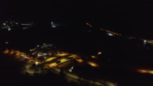 Drone Video Del Estadio Esquí Iluminado Por Noche — Vídeos de Stock