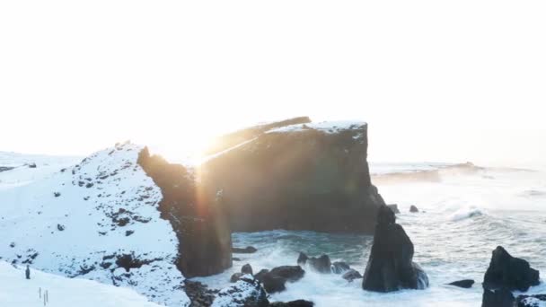 Взимку Ісландії Барвистому Заході Сонця Можна Побачити Одночасно Море Землю — стокове відео