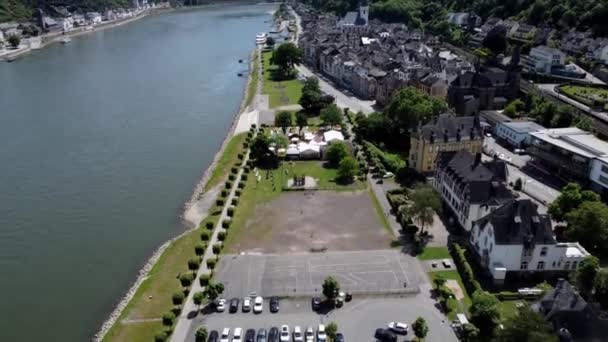 Drone Aérien Survolant Vallée Rhin Vieille Architecture Compris Les Châteaux — Video