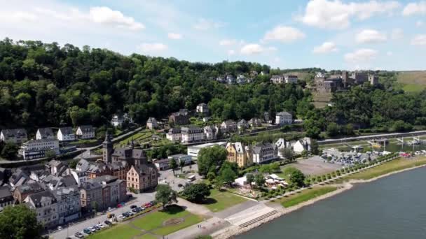 Luchtvaart Drone Shot Follow Van Rijn River Valley Oude Architectuur — Stockvideo