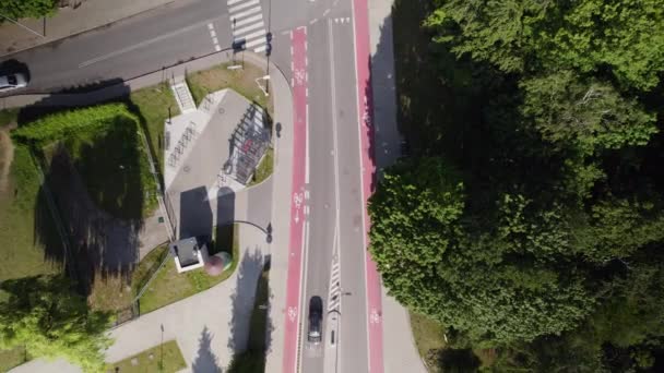 Verkeer Jozefa Pilsudskiego Weg Gdynia Polen Luchtfoto Van Fietspad — Stockvideo