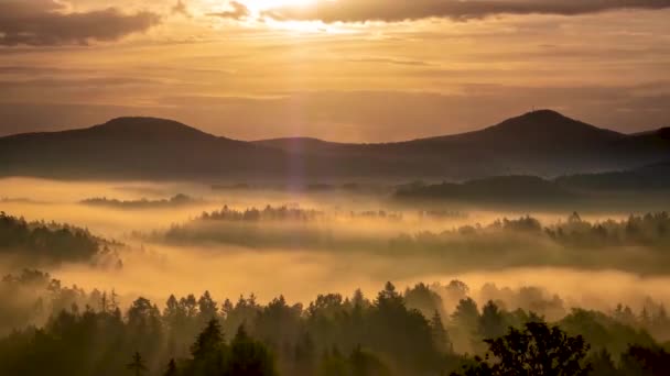 Pôr Sol Timelapse Sobre Montanha Árvores Com Nuvens Coloridas — Vídeo de Stock