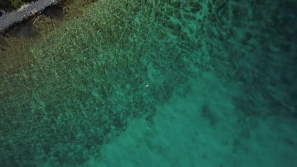 Hırvatistan Sığ Turkuaz Sularda Yüzen Kız Manzarası Kız Yüzmeden Uzaklaşın — Stok video