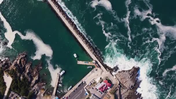 Hermanus New Harbor Met Pier Beschermd Door Dolosse Bovengrondse Antenne — Stockvideo