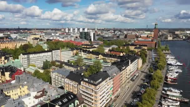 Vista Aérea Total Ciudad Estocolmo Suecia Puerto Sobre Mar Báltico — Vídeo de stock
