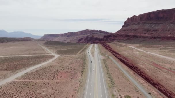 Nádherná Red Rock Desert Scenery Interstate Utah Highway Moab Aerial — Stock video
