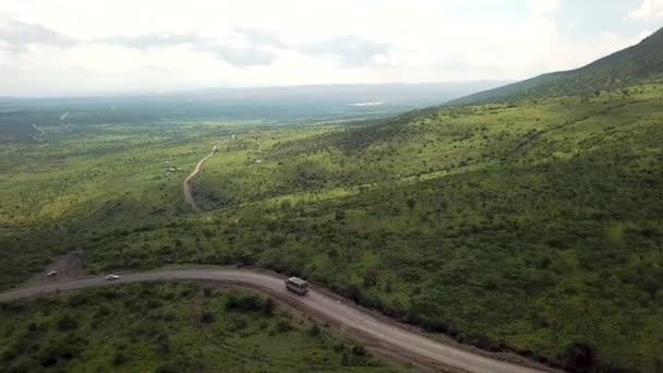 Belle Vue Aérienne Paysage Kenyan Camion Sur Route Rurale Sur — Video