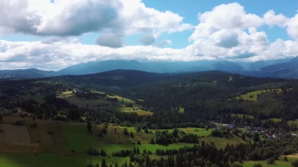 Flight Mountain Cottage Village Polónia Zakopany Vista Aérea Uma Aldeia — Vídeo de Stock