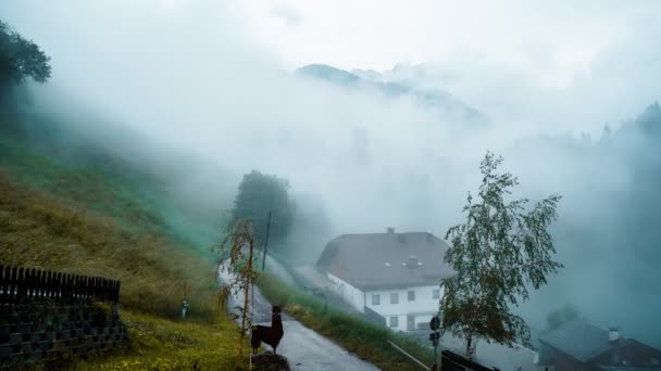 Foggy Morning Time Lapse Small European Mountain Village South Tyrol — Wideo stockowe