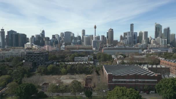 Letecký Pohled Budovy Mrakodrapů Sydney Cbd Panorama Filmový Dron Přeletět — Stock video
