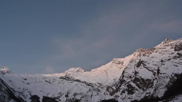 Východ Slunce Švýcarských Alpách Saas Fee Čas Plynout Když Slunce — Stock video