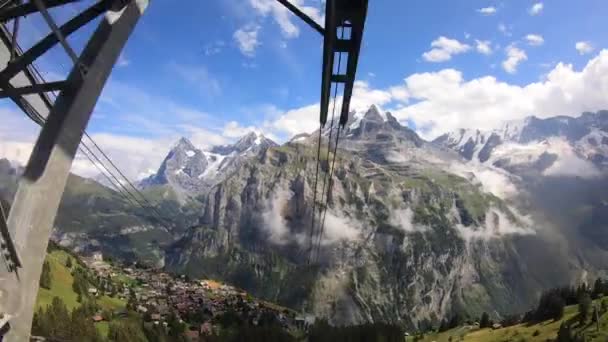 Timelapse Gondola Jízda Výstup Krásným Výhledem Švýcarské Alpy Krajina Skalnaté — Stock video