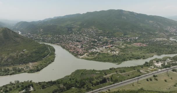 Blick Auf Die Älteste Stadt Mzcheta Zusammenfluss Der Flüsse Mtkvari — Stockvideo