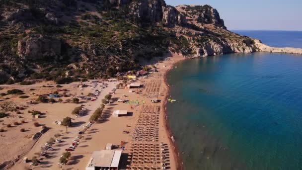 Fly Tsambika Beach Resort Rocky Headlands Rhodes Island Greece Výstřel — Stock video