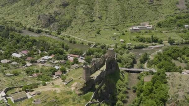 Khertvisi Ruins Oldest Fortress Hill Confluence Rivers Mtkvari Paravani Georgia — Stock Video
