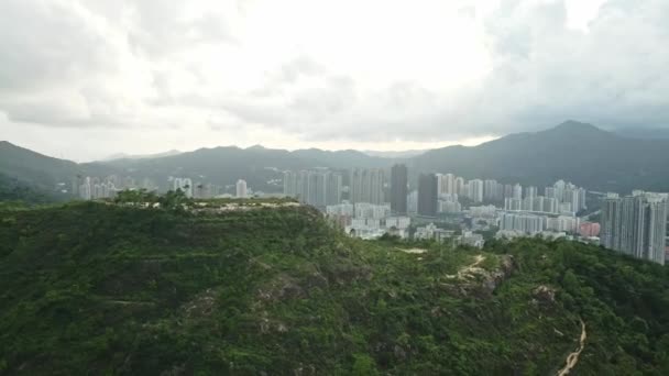 Drone Revelan Detrás Montaña Del Barrio Shatin Hong Kong — Vídeo de stock