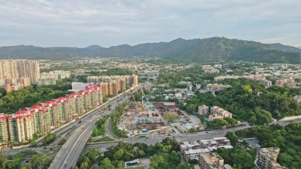 Drohnenflug Auf Baustelle Neben Autobahn Tin Shui Wai Hongkong — Stockvideo