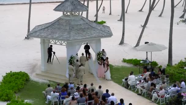 Boda Afroamericana Resort Familia Amigos Reúnen Aire Libre Para Ceremonia — Vídeos de Stock